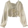 Women Thin Coat Solid Color Sun Protection Summer Chiffon Bow-knot Cardigan Shirt for Daily Wear