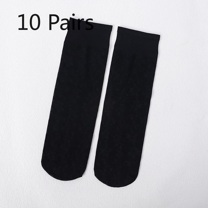 

10 пар женских тонких кружевных нескользящих чулок из шелка для весны и лета, не цепляющихся, свободных, дышащих 10 Pairs чёрный