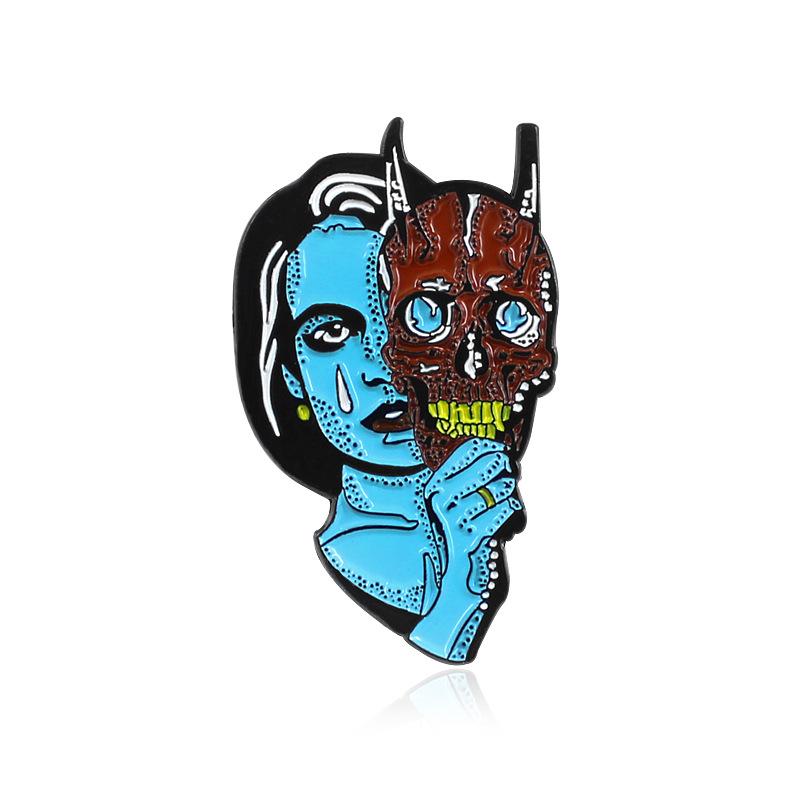 Stylish Halloween Witch Skull Brooch with Blue Drip Oil Design
