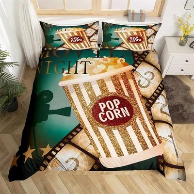 Cinema Poster Duvet Cover Set Single King Size Vintage Cinema Movie Theater Bedding Set Microfiber Popcorn Green Comforter Cover