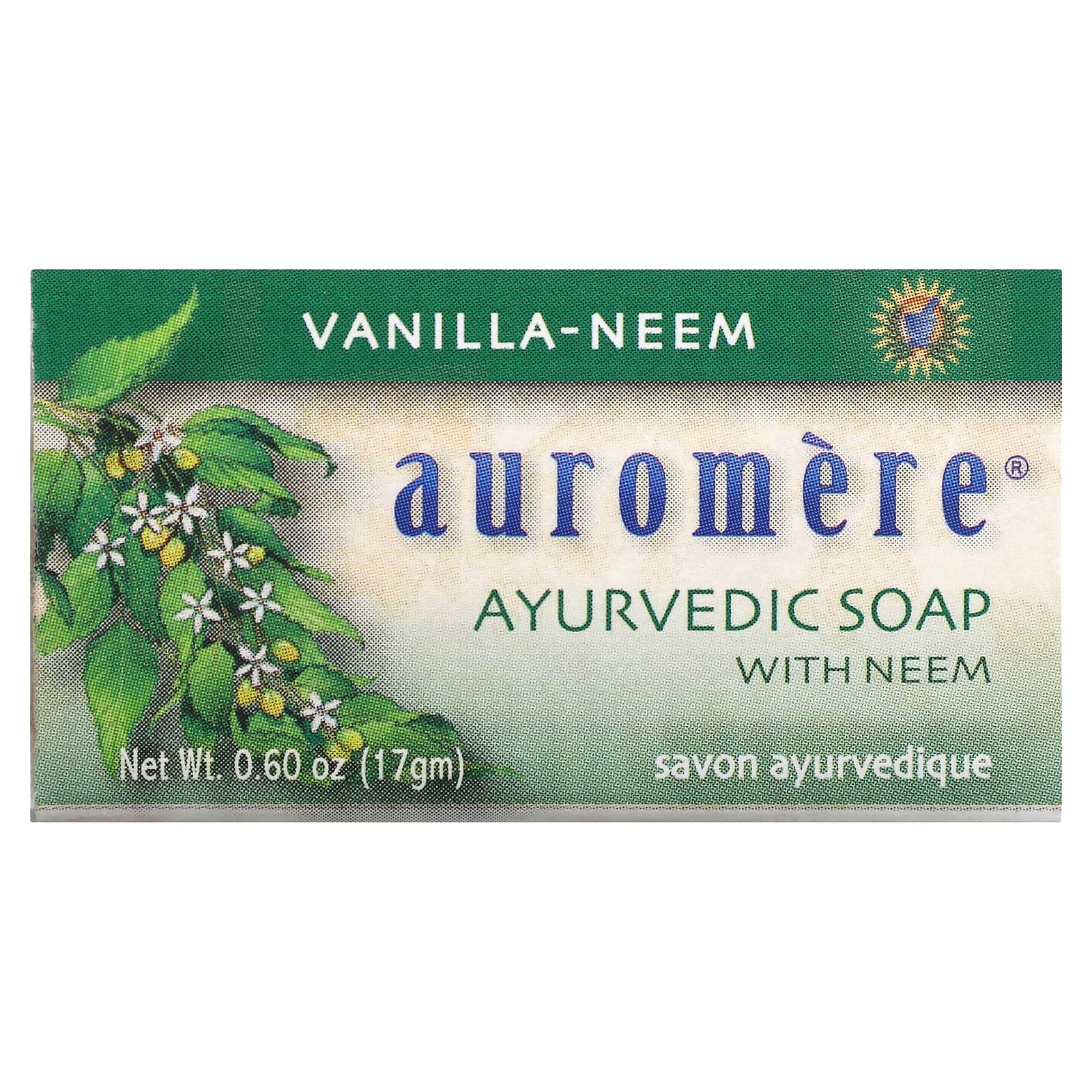 Auromere, Аюрведическое мыло с нимом, ваниль-ним, 0,6 унции (17 г)