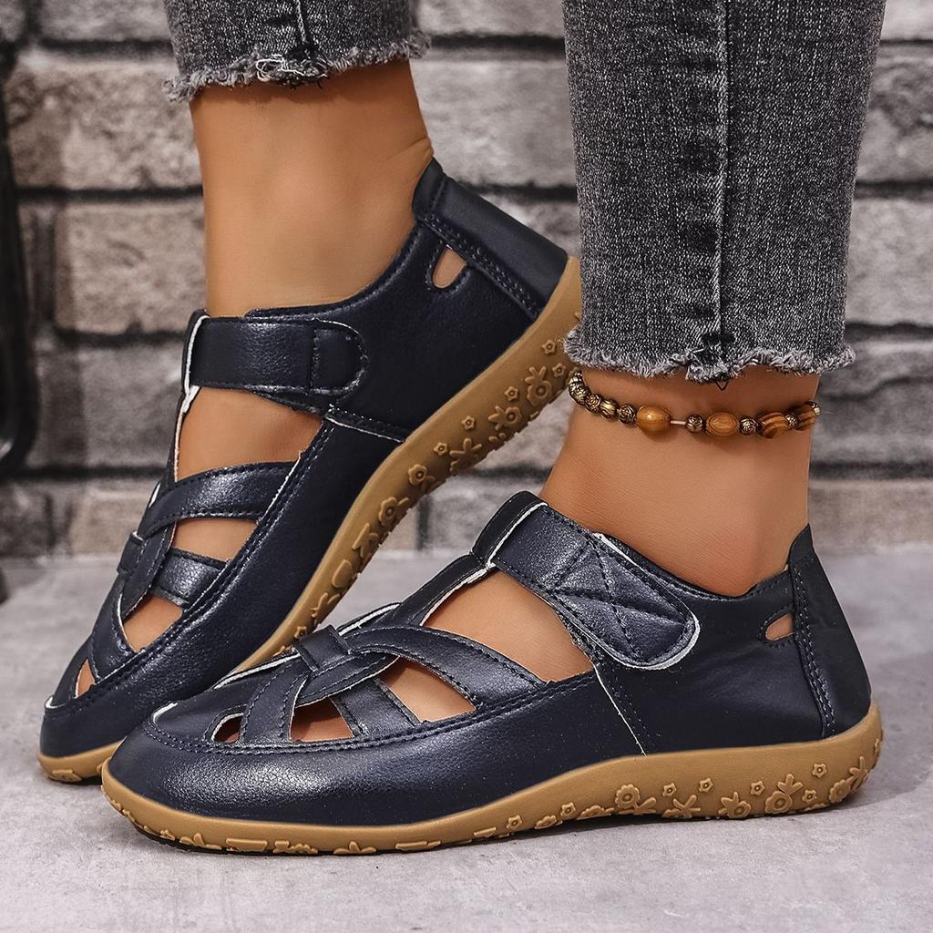 Cross-border Large Size 2026 Summer Handmade Vintage Sandals Soft-soled Mother's Shoes Hollow-out Breathable Velcro Casual Women's Shoes