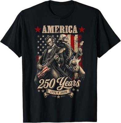 Camiseta Vintage Washington Lincoln Tocando la Guitarra 250 Años América