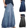 Lady Skirt Solid Color Elastic Waist Ripped Retro Loose Summer Skirt Daily Clothes