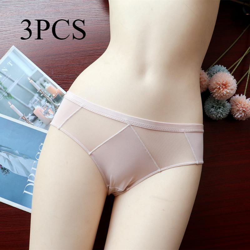 

Тонкое сексуальное женское белье с заниженной талией, сетчатое нижнее белье, женские трусы из ледяного шелка, дышащие треугольные трусики L розовый