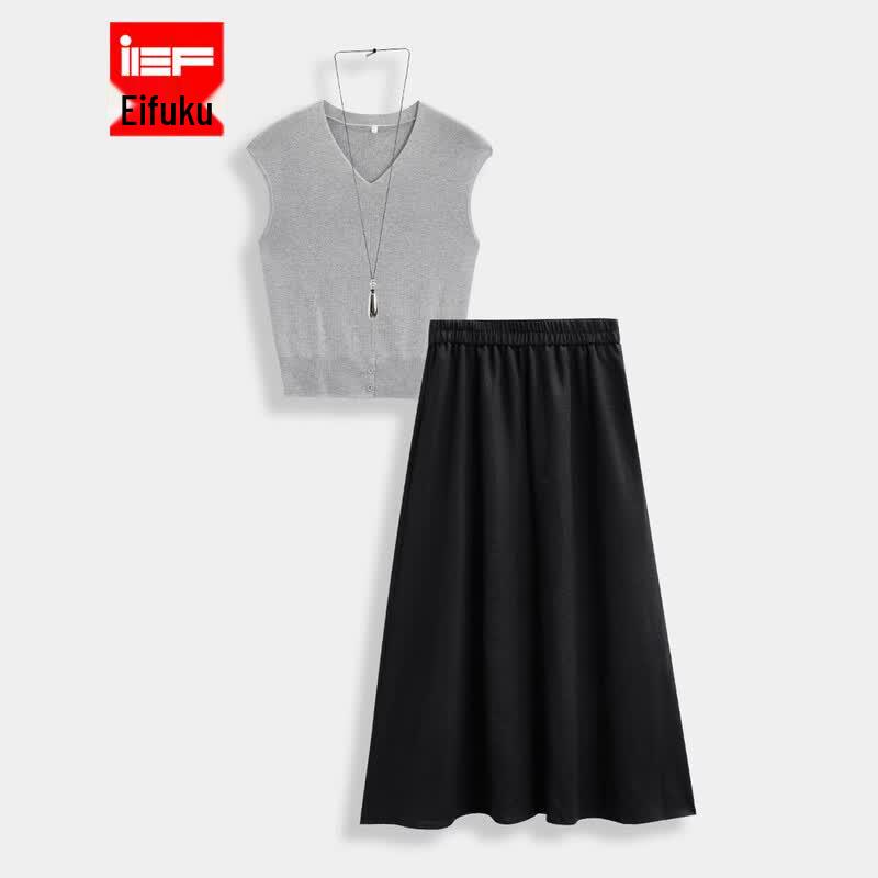 IEF 2026 Summer French Style Two-Piece Long Dress Set S