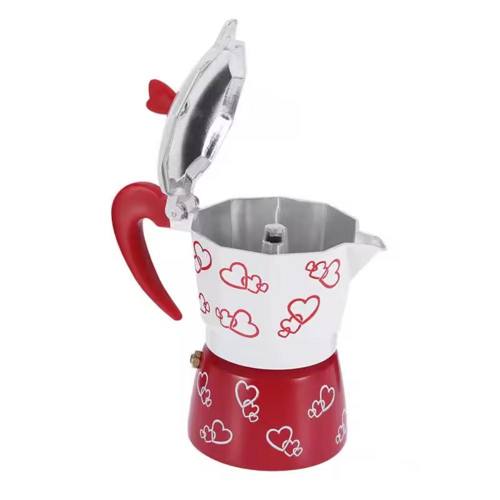 Octagonal Aluminum Mocha Pot Heart Pattern Coffee Maker Pot Household Espresso Coffee Kettle Gift