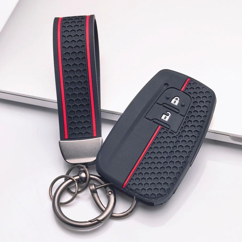 Silicone Car Key Fob Cover with Matching Keychain Compatible with Toyota Corolla Camry RAV4 Highlander Avalon, Fits Toyota Corolla Camry RAV4 Prius