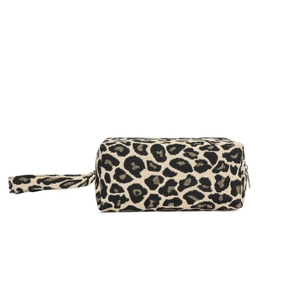 Portable Leopard Print Makeup Bags Large Capacity With Handle Pillow Pen Bag Zipper Storage Handbag Travel