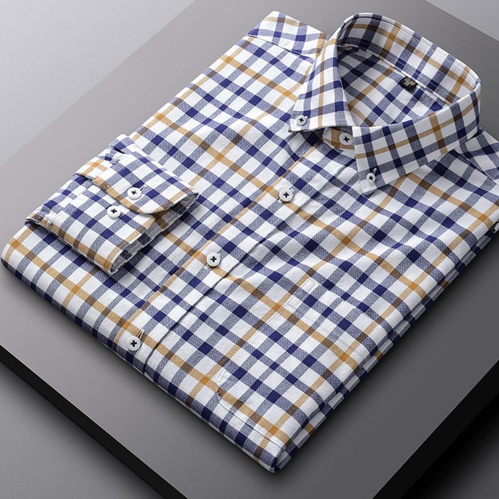 Herren Langarm Oxford Button-Down Hemden Freizeitkleidhemd für Herren Bequem 100% Baumwolle Mehrere Karomuster/Gestreift Herrenbekleidung