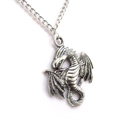 [J6958] - Designer Necklace 'Dragon' Aged Silver