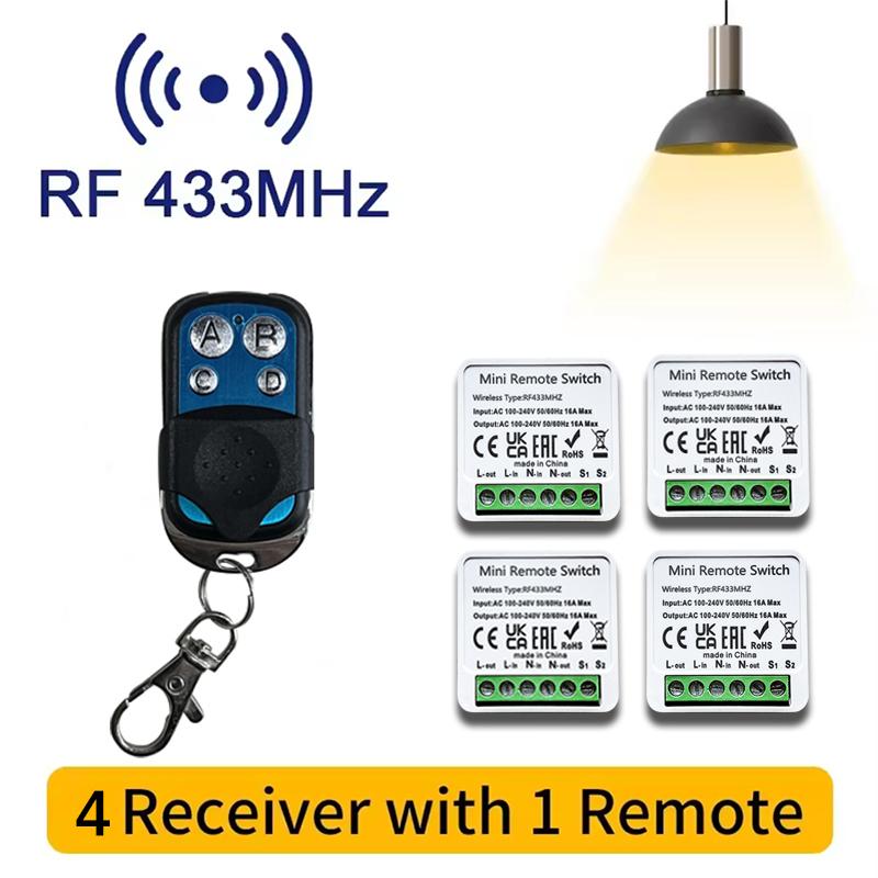 433MHz Wireless Remote Control Light Switch 16A 4 Key RF Relay Receiver Timer Breaker Wall Panel Switch For Lighting Led