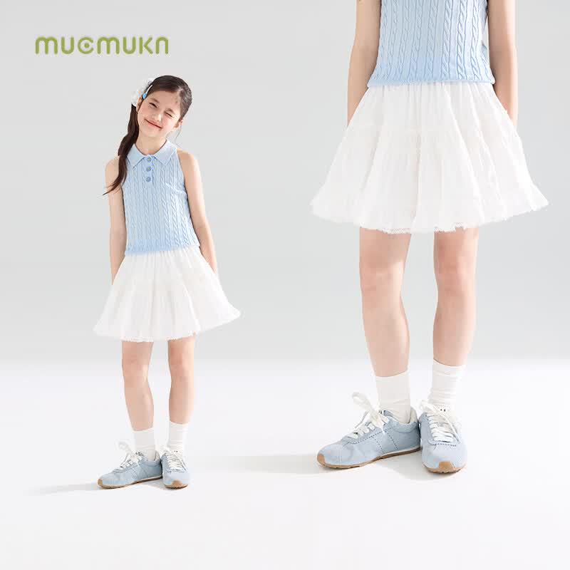 Mucmukn Girl s Summer Off-White Puffy Tiered Cotton Skirt 130CM