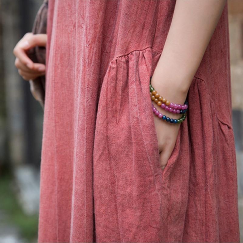 Johnature Women Vintage Dresses Chinese Style O-Neck Short Sleeve Cloths Summer Tie-dye Long Dress