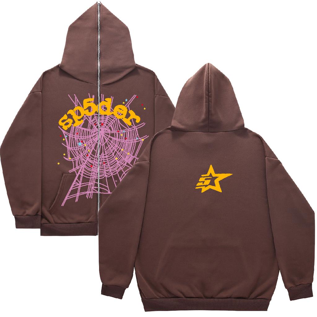 Harajuku Full Zip Spider Pattern Hoodie Y2k 2023 Goth Sp5der Oversized Jacket Streetwear