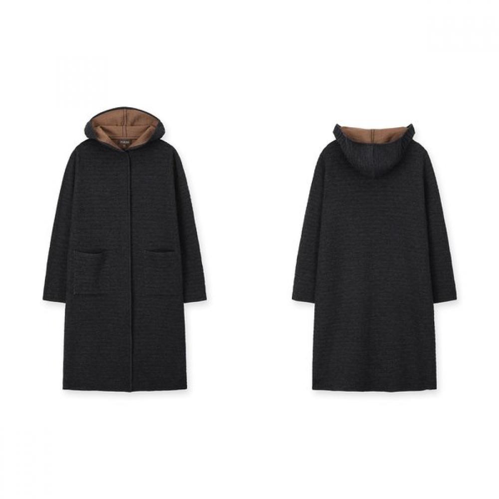 FURINA Hoodie Knit Long Coat Jacquard
