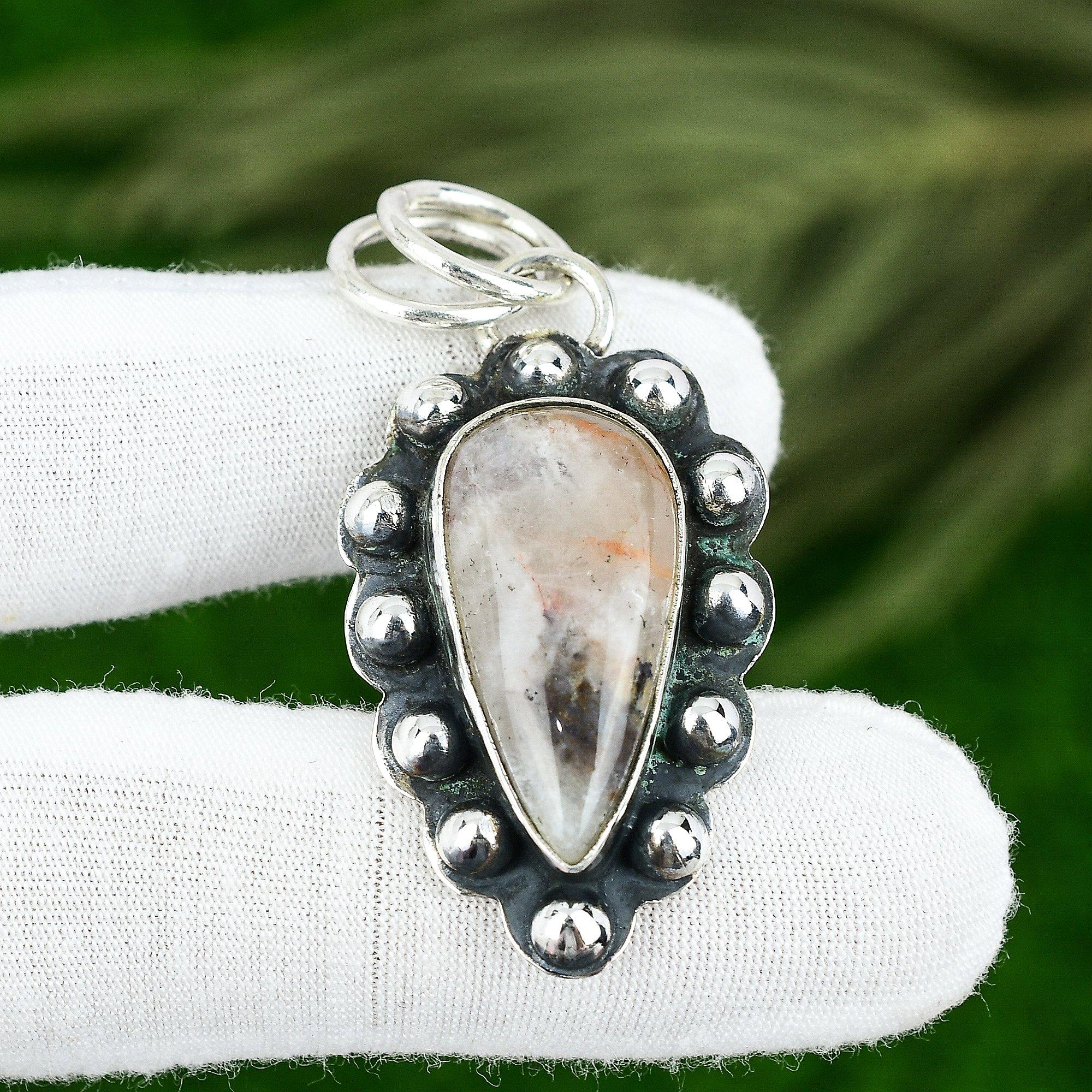 Pear Sunstone Gemstone Wife Art Deco Bezel Handmade Pendant 925 Sterling Silver