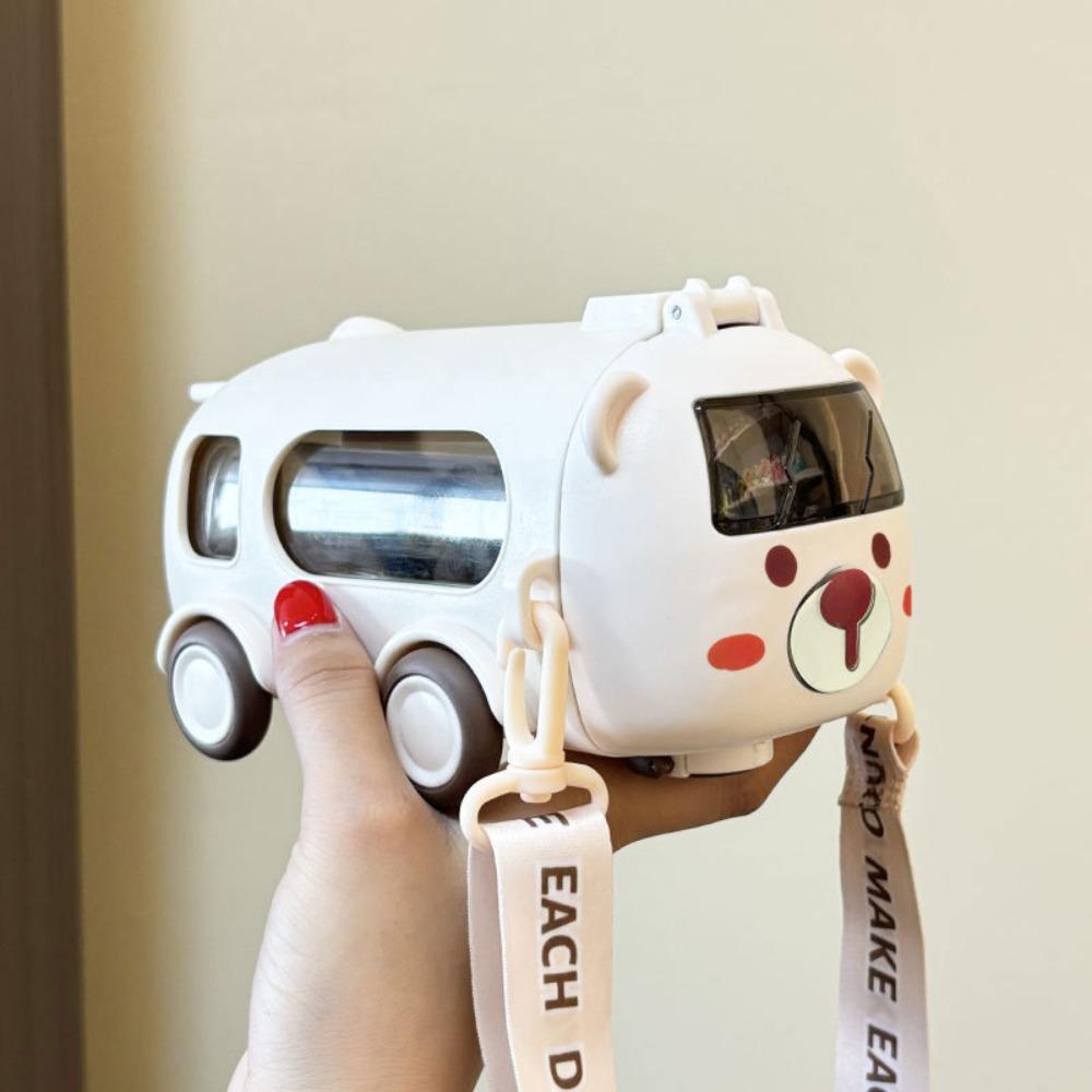 Cartoon Bus Car Water Cup Large Capacity Baby Water Bottle Cute Bounce Straw Kettle  Drinkware