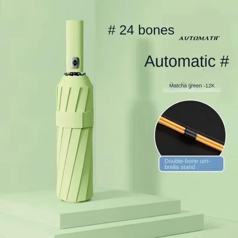 Automatic Folding Vinyl Umbrella, 24 Bones Umbrella Is Strong, Windproof and Rainproof, Large Umbrella for 2 To 3 People Outside