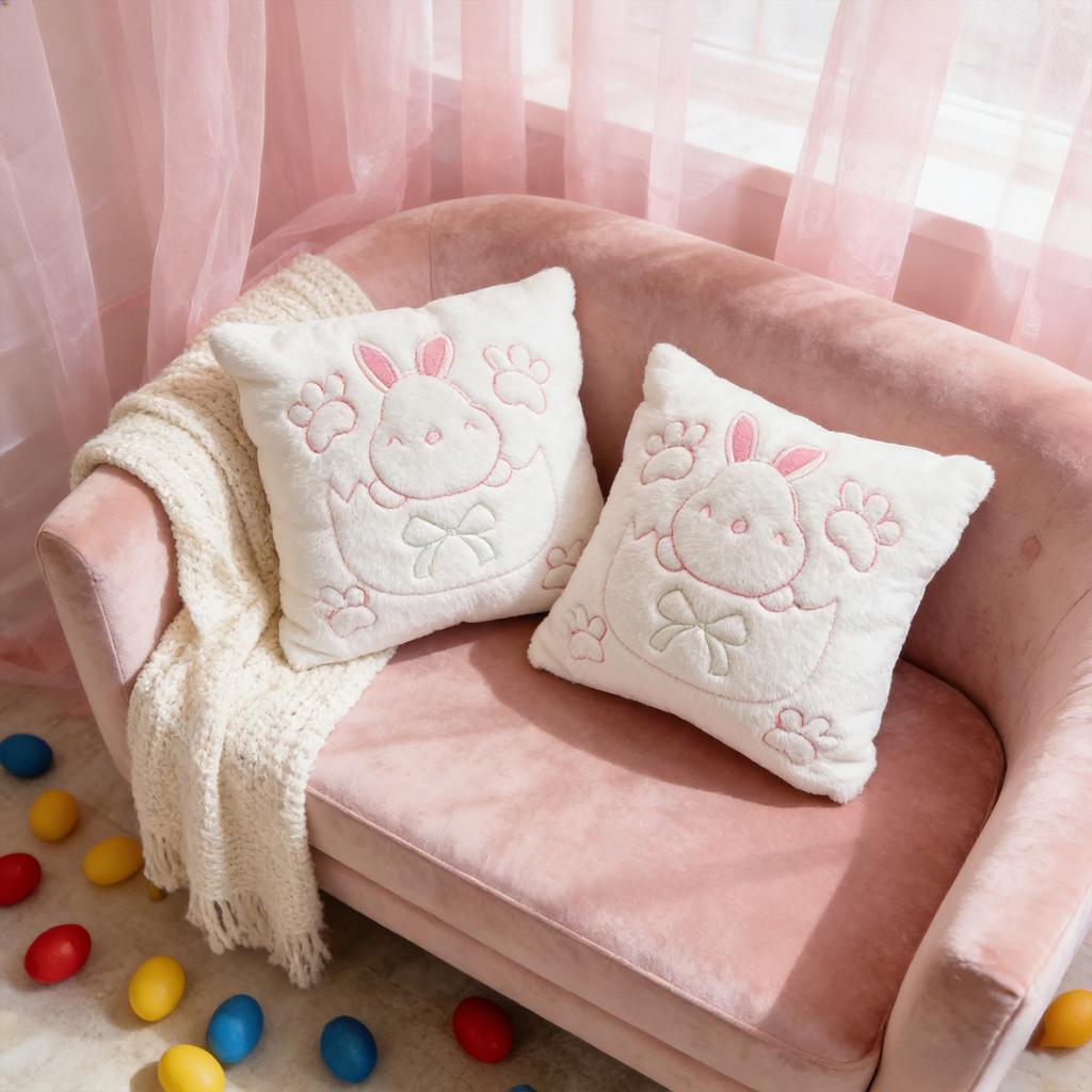 Easter Bunny Cover With 3D, Bunny, For Living Room Sofa Decoration, Car Cushion, Lumbar Support