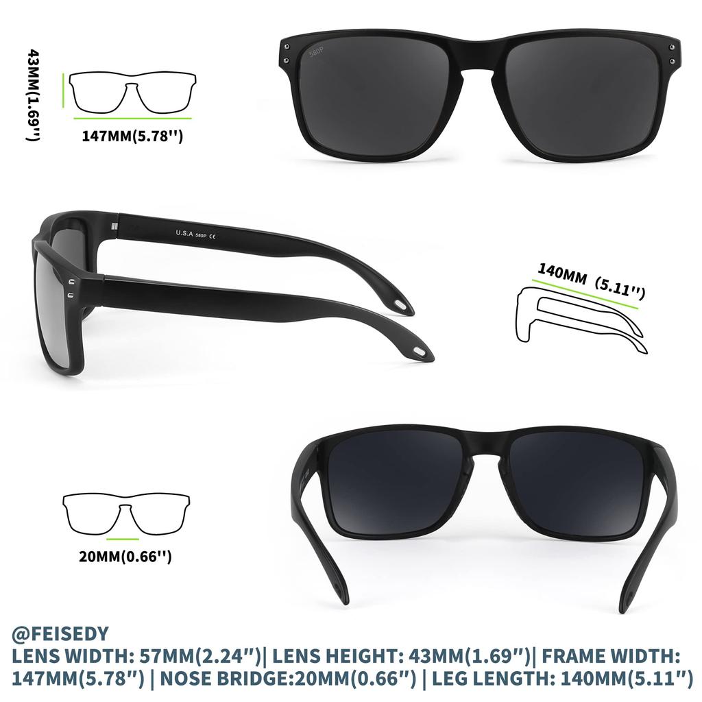 [FEISEDY] Sports Sunglasses for Men, Polarized, Large, Popular, Wellington Frame, 100% UV Protection, Fishing, Driving, Sunglasses, Mirror Lens B2234