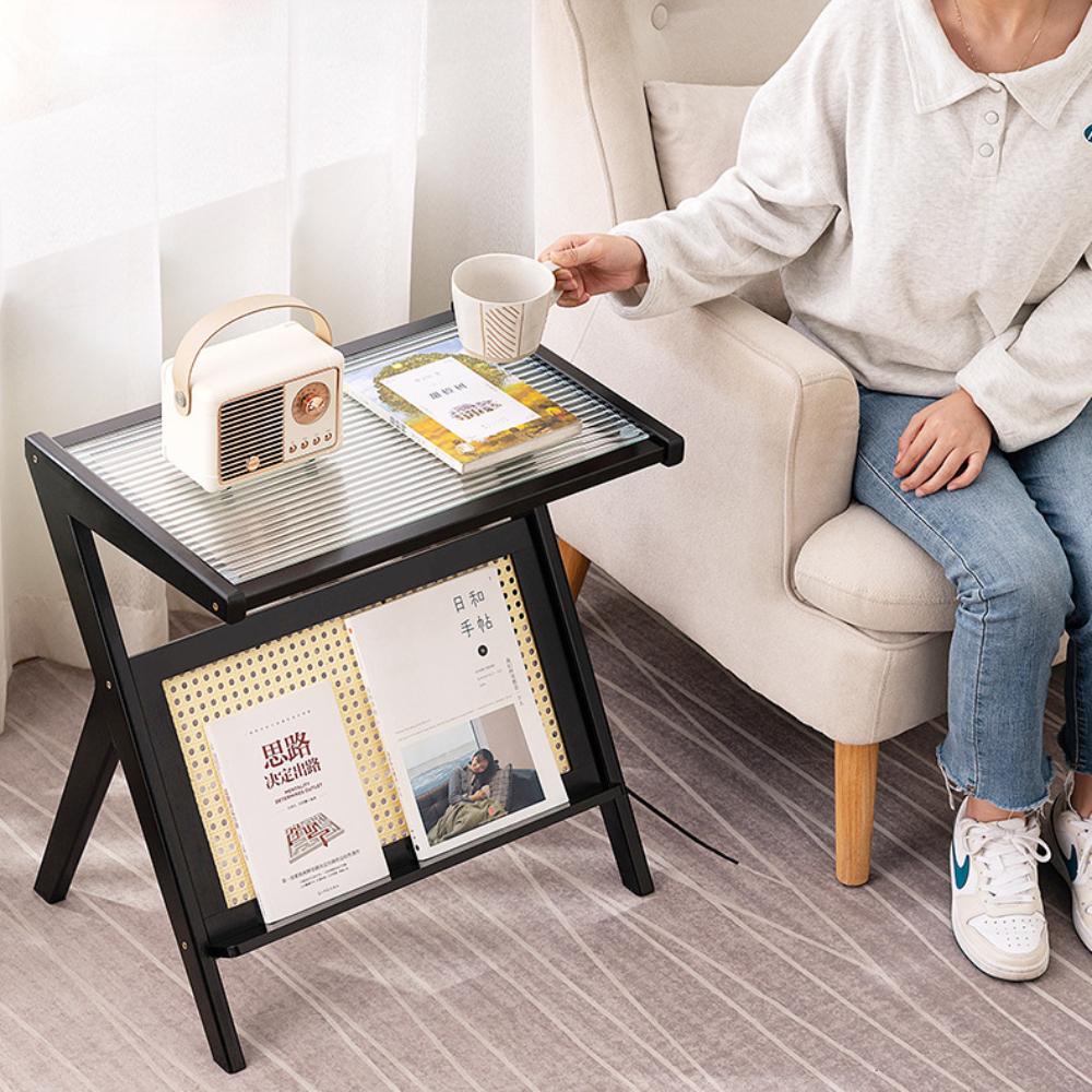 Mobilní stolek ve tvaru Z s deskou z tvrzeného skla, minimalistický bambusový nábytek do obývacího pokoje, moderní noční stolek na kávu