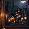 Static Cling Decals Halloween Witch/Black Cat Glass Stickers Double-sided PVC Waterproof Window Clings Removable Shop Display Stickers with Pumpkins