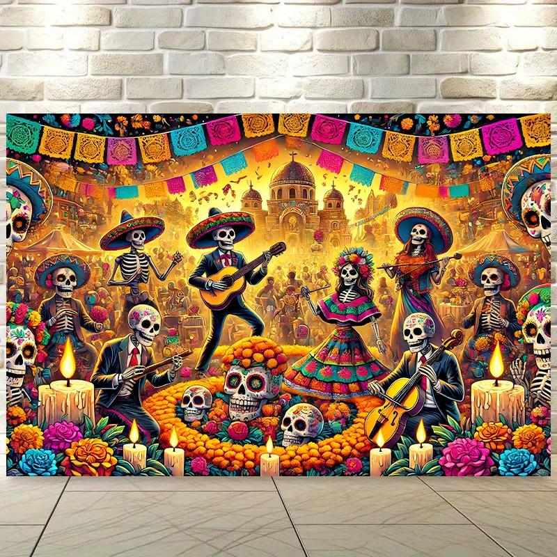 Day of the Dead  Tapestry Celebration Traditional Mexican Attire Vibrant Skeletons Perfect for Parties and Holiday Gifts