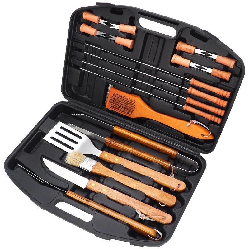 Stainless Steel BBQ Tools Set Wooden Handle Barbecue Tool Spatula Fork Knife Brush Skewers BBQ Grill Utensil Cooking Tool Set