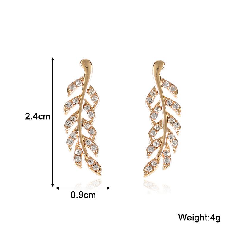 

Новые серьги-пусеты с кристаллами и перьями для женщин, золотистого и медного цвета, в форме листьев, маленькие серьги для девочек, модные серьги-пусеты с цирконом