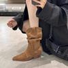 2025 Autumn/Winter Men's Suede Chunky Heel Pointed Toe Boots - Mid-Heel Ankle, Mid-Calf, High-Heel Slouch, Western Cowboy Styles