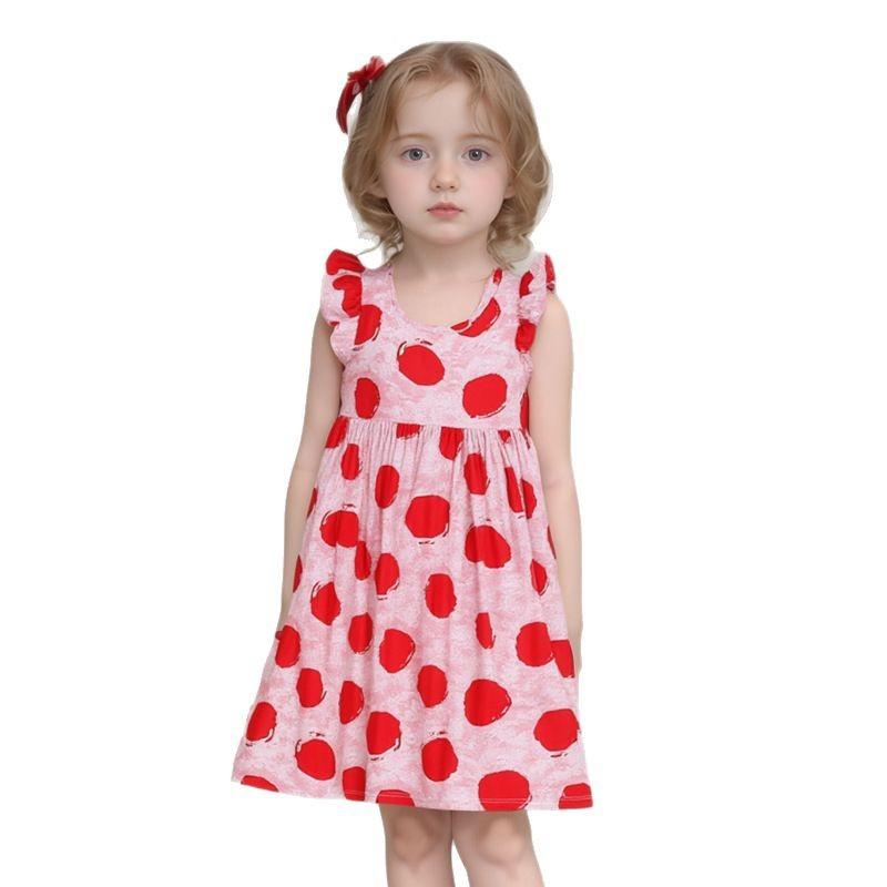 Girls Summer Floral Rayon Spaghetti Strap Princess Dress Kids Beach Sundress Cotton Silk Casual Party Wear