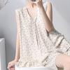 Anti-bumping summer cotton and silk floral sleeveless loungewear set, women's pajamas with chest pads can be worn outside, loose two-piece set