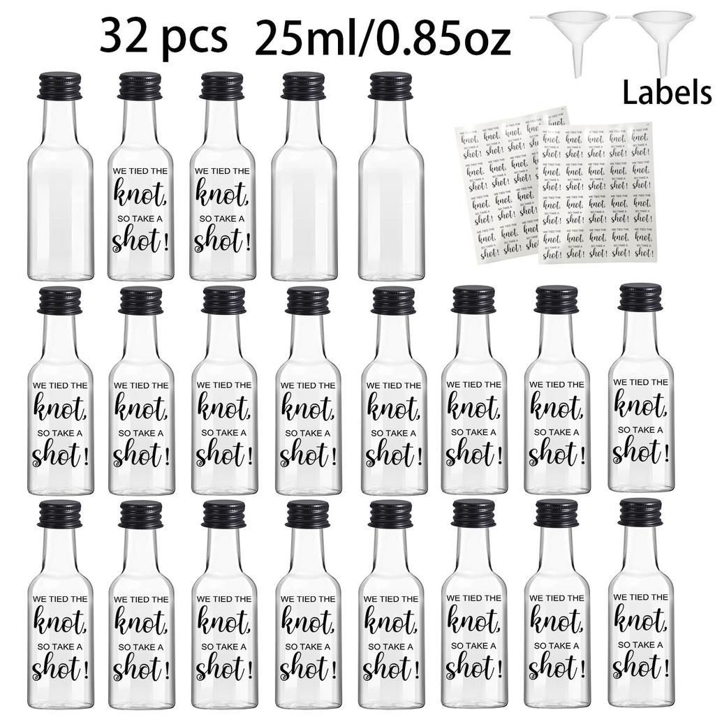 32pcs Mini Plastic Bottles with Labels and Caps,for Bridal Shower Party Favors, DIY Drinks,Welcome Gifts,party Supplies,birthday