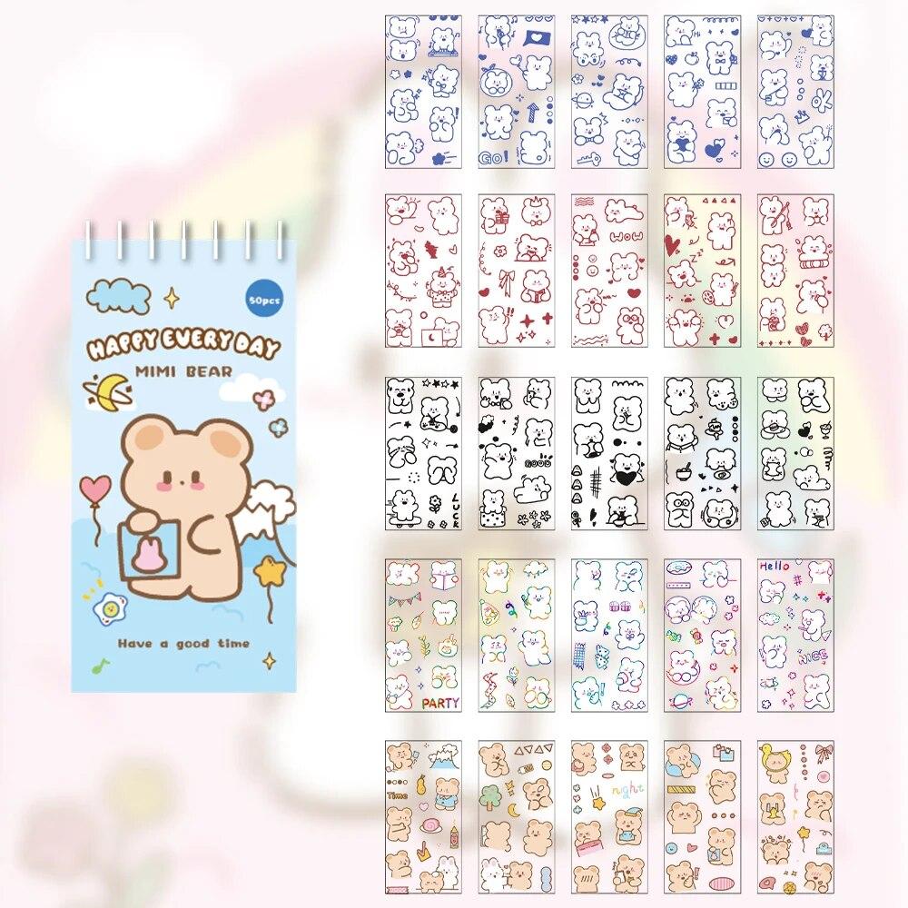 50 Sheets Cute Cartoon Animal Stickers Set PET Waterproof Scrapbooking Stickers For DIY Art Crafts Journaling Notebooks Planners
