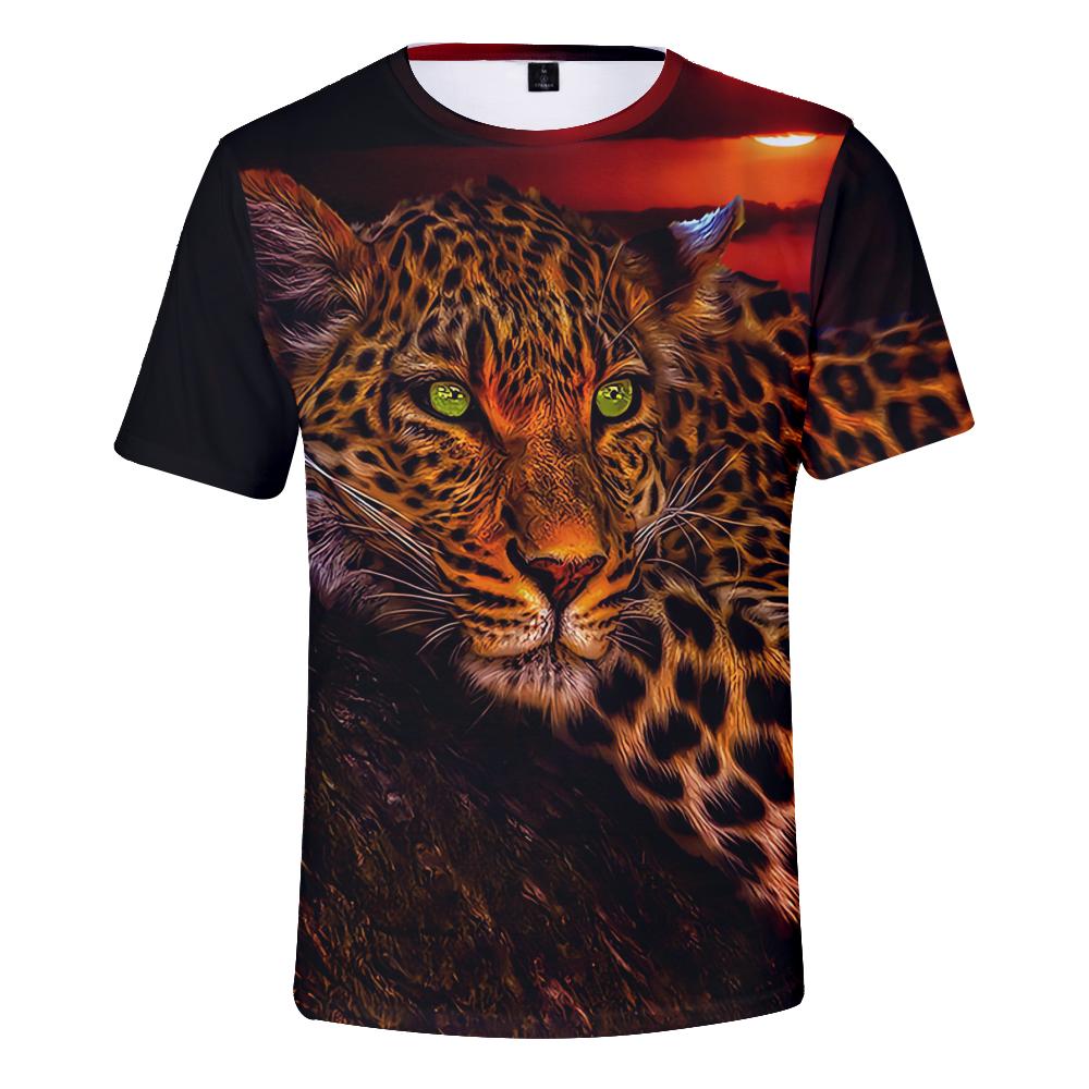 Koszule Męskie z Nadrukiem Lamparta Krótki Rękaw Topy Unisex Streetwear