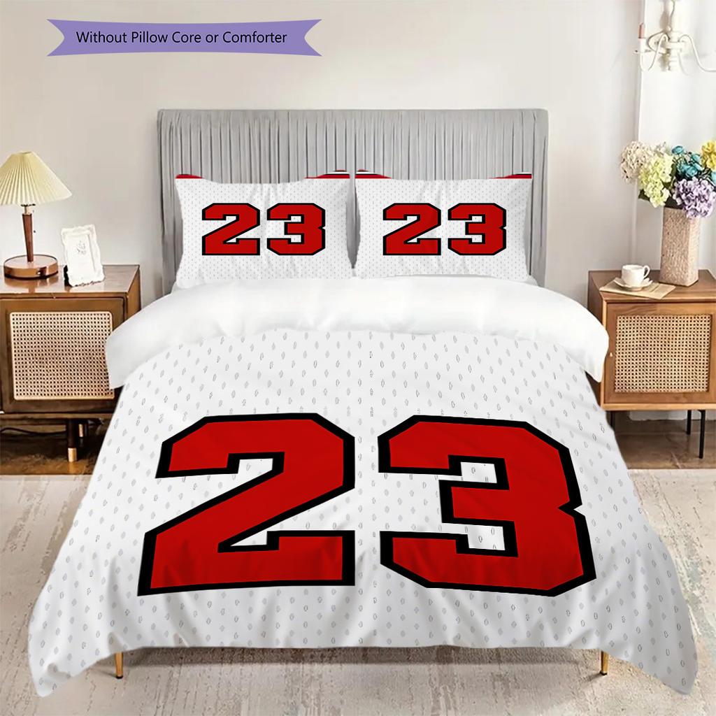 Red and Black Sports Jersey Number Bedding, Duvet Cover, Pillowcase, Home Decoration, Birthday Gift (1 * Duvet Cover+2 * Pillowcase, Coreless)