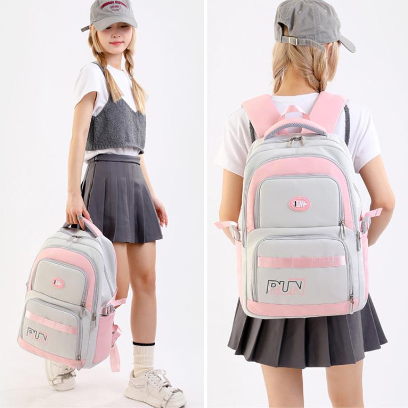 BAIJIAWEI 2025 New Fashionable Contrasting Color Schoolbags Junior High School Students Large Capacity Backpack Simple Letters Teenager Light Book Bag
