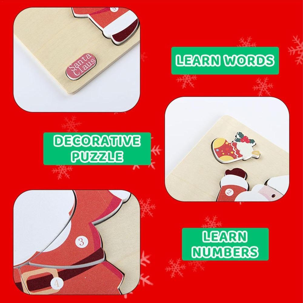 Christmas Wooden Puzzles Set for Toddler Santa Snowman Reindeer Wooden Puzzle for Kids Xmas Stocking Stuffer Gift Bag Filler
