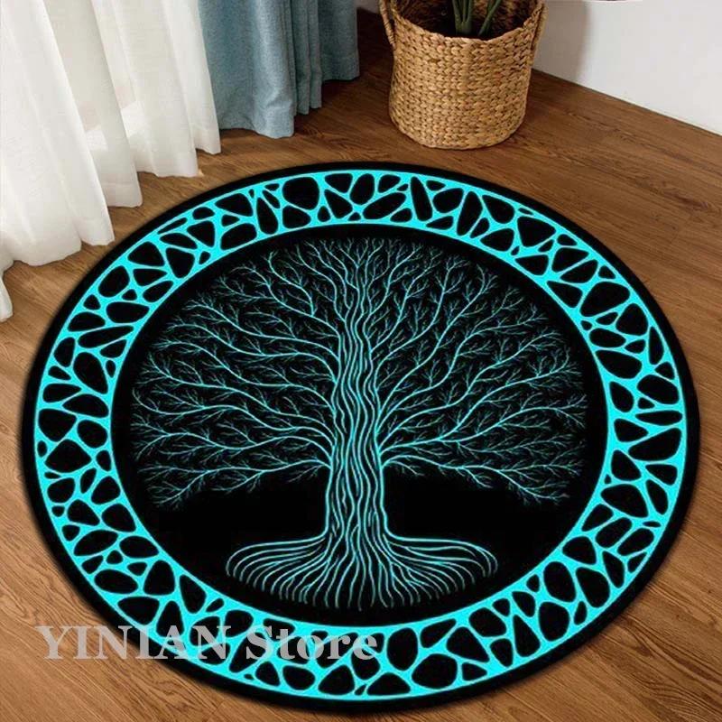 3D Viking Yggdrasil Tree of Life Area Rug Round Carpet Rugs for Living Room Bedroom Sofa Decoration Kids Play Non-slip Floor Mat