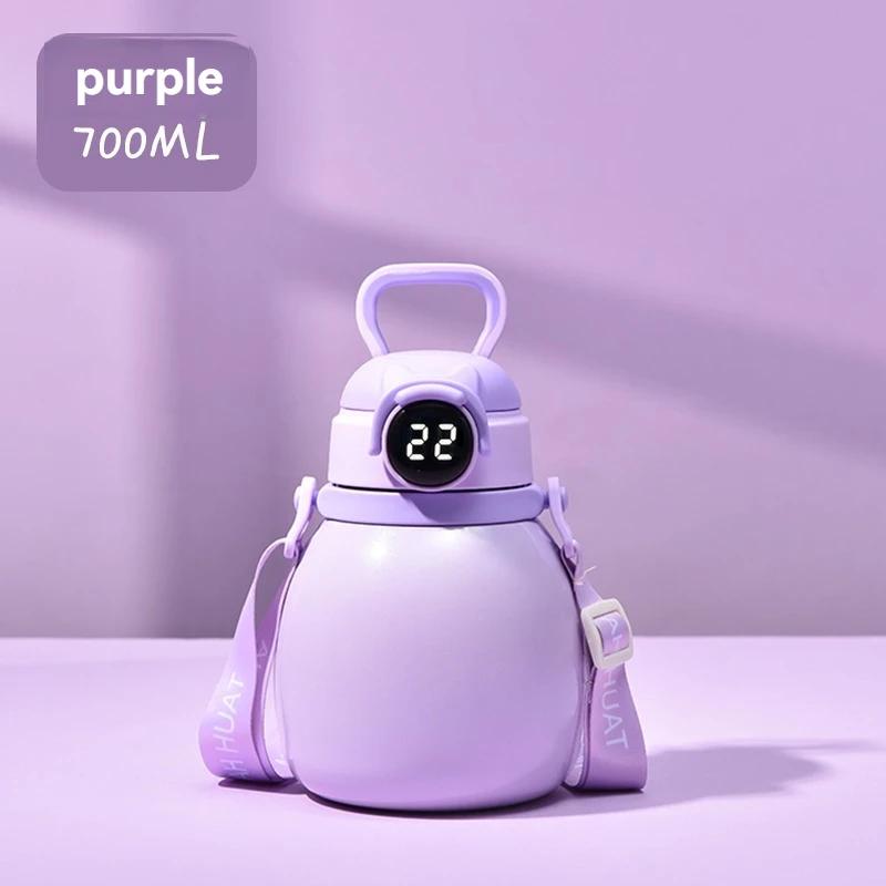 700ML Temperature Display Thermos Mug With Straw Portable Vacuum Flasks With Strap Fashion Cute Thermal Bottle Tumbler Day Gift