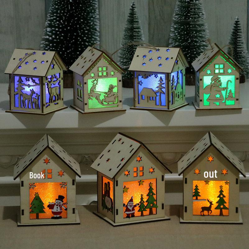 Glowing Wooden Snow House Decorations: Ornaments & DIY Christmas Tree Gifts for Hotels, Bars & Window Displays