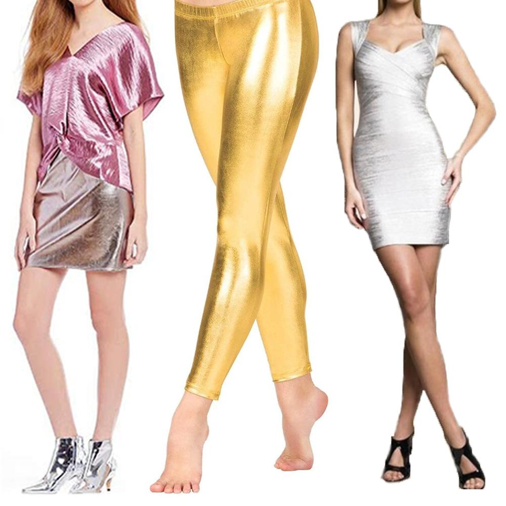 59in x 19in Stretch Shiny Gold Foil Bronzing Spandex Fabric Glossy Material for DIY Stage Cosplay Costume Dress Background Decor