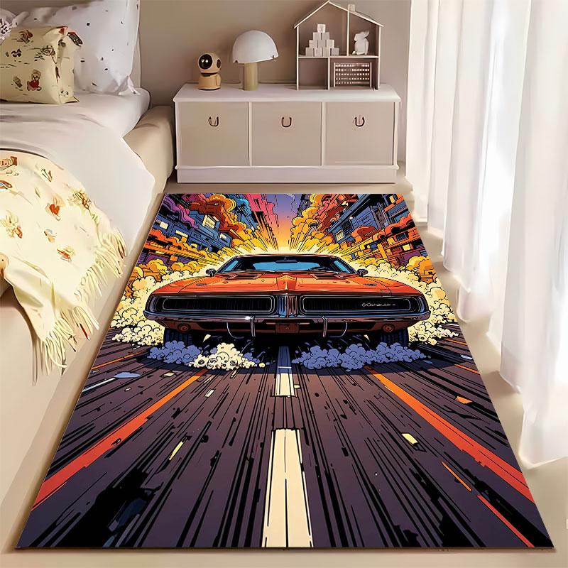 Retro Orange Muscle Car Design Suitable As a Non-slip Mat for the Living Room or Bedroom Sofa