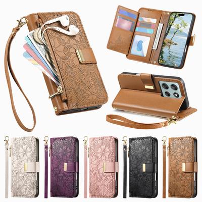 Florales Leder-Wallet-Case für Motorola Moto E15/G05/G15/G75/G85...Vintage All-in-One Kartenhalter mit Ständer, Magnetverschluss & Handschlaufe