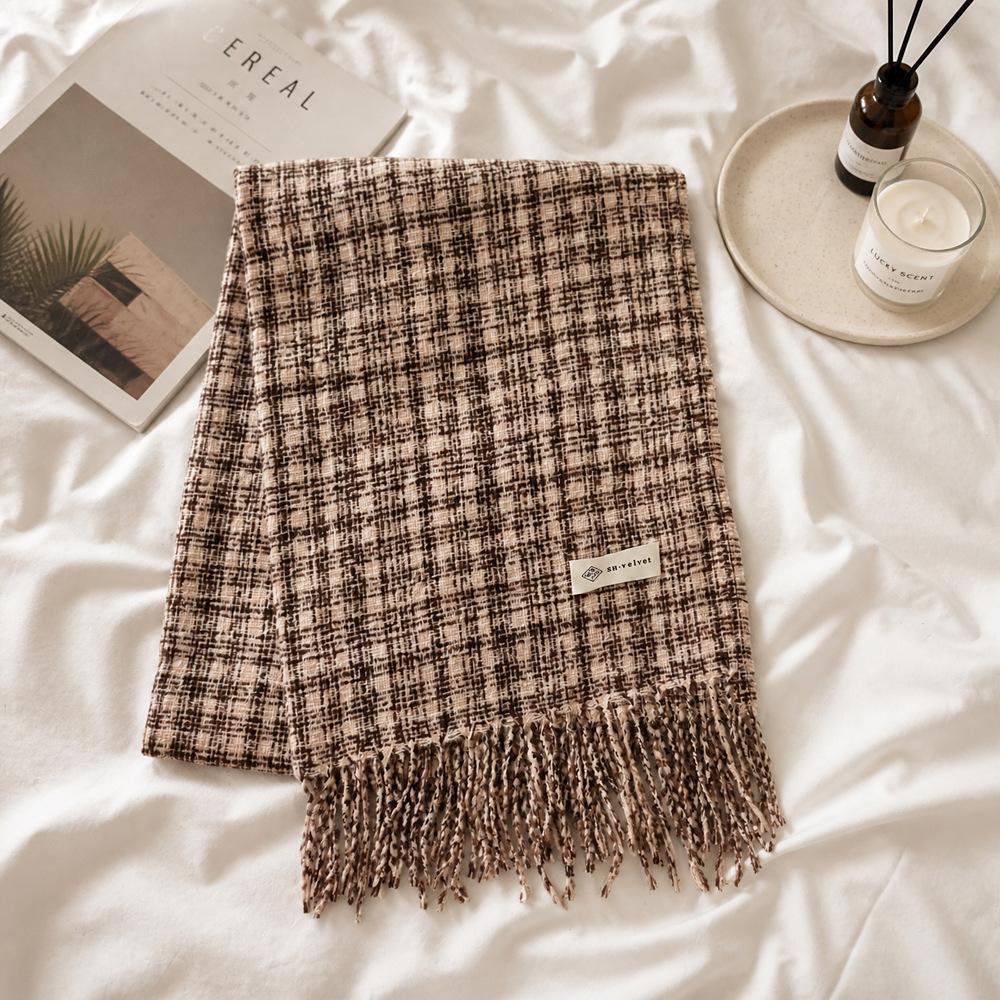 Korean Xiaoxiangfeng plaid scarf women's autumn and winter thickened warm fringed shawl versatile high-end student scarf