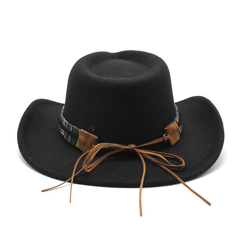 Western Cowboy Hat, Bump Top, Woolen Jazz Top Hat, Men'S And Women'S Ethnic Felt Hat, Big Eaves Hat