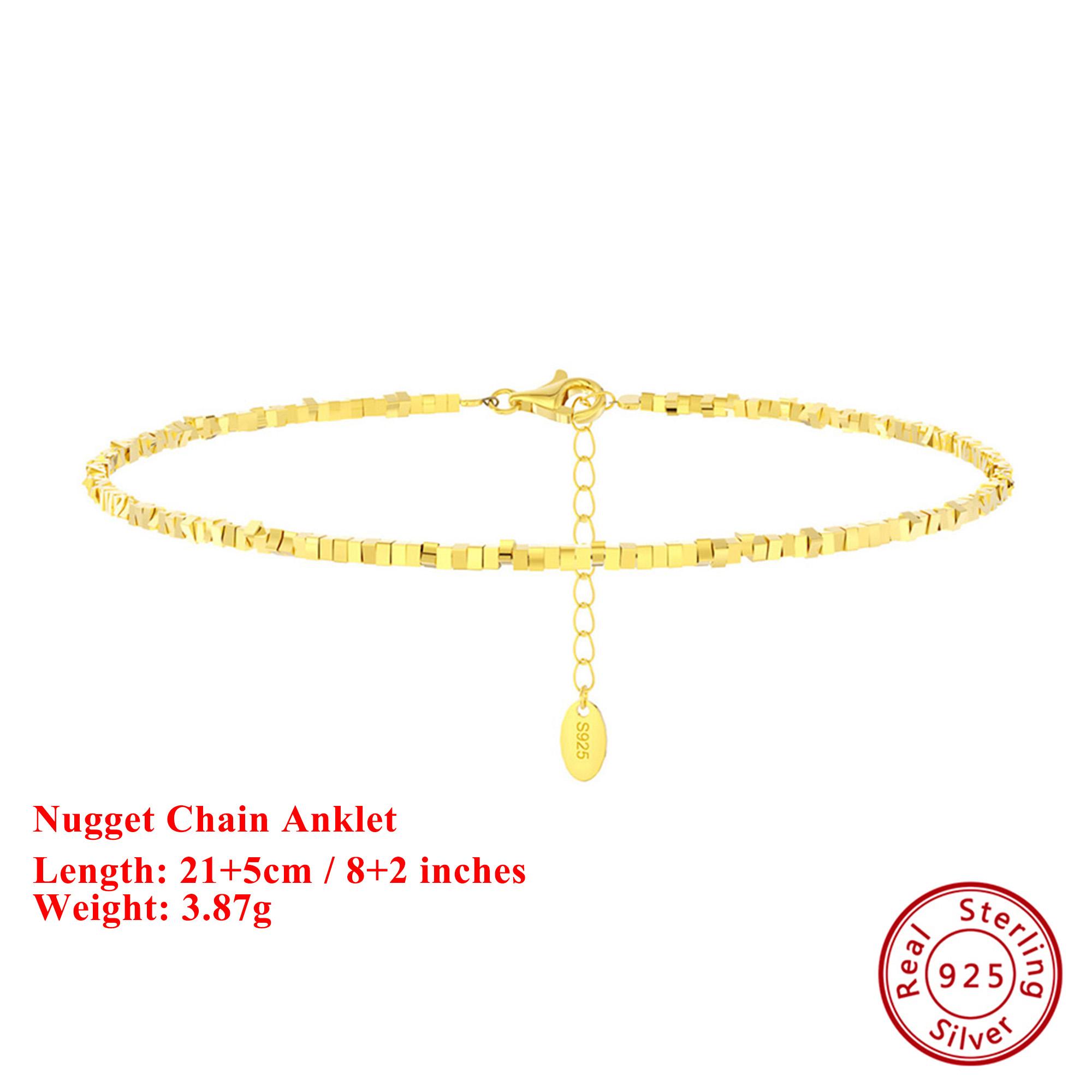 

Effie Queen 925 Solid Sterling Silver 14k Gold Nugget Chain Anklet Luxury Jewelry for Women Summer Beach Banquet Party Gift SA57