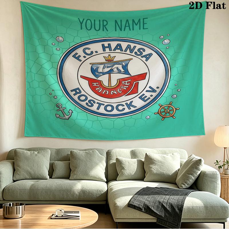 Benutzerdefinierte Name FC Hansa Rostock Gedruckte Wandteppich – Wandbehang für Schlafzimmer, Studentenwohnheime und Heimdekoration