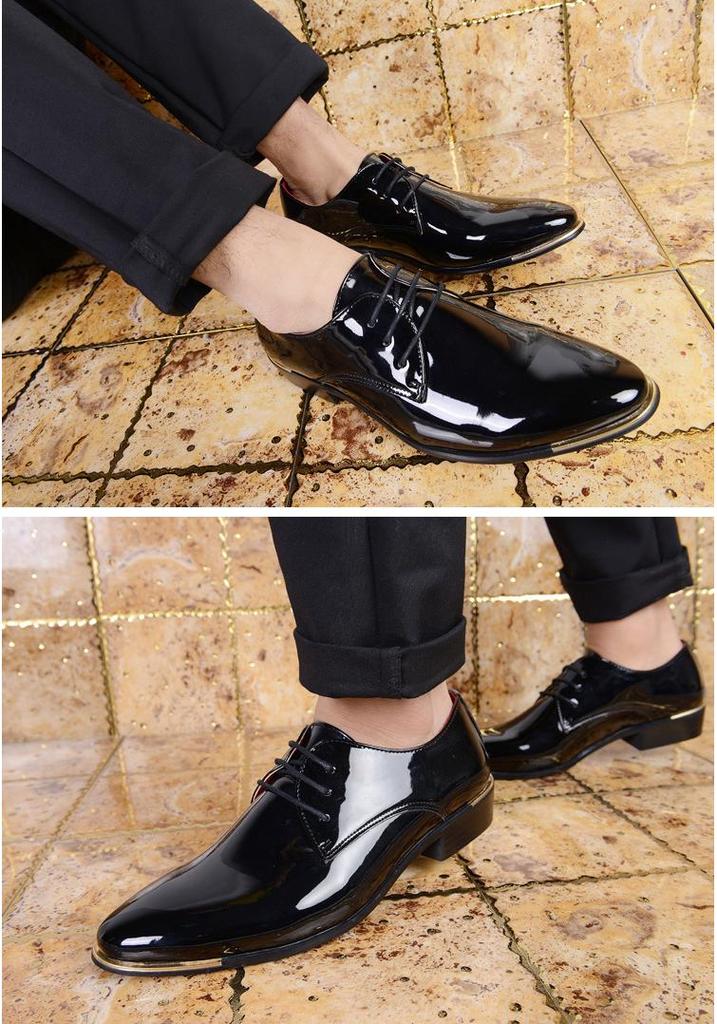 Men's Plus Size Leather Formal Shoes: Trendy Pointed Toe Wedding & Groom Style, Sizes 45-46, Korean Design